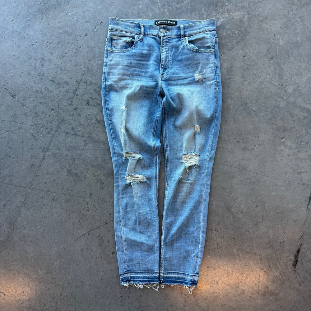 Vintage Y2k Express Denim Performance Crop High Rise Distressed Jeans 6 - Picture 1 of 6